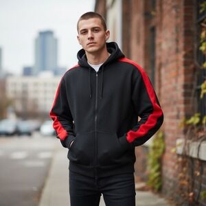Arjun Vintage Black Red Zip Up Hoodie Mens XXL Full Zip‎ Hooded Sweatshirt